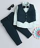 Lil' Homies Cotton Blend Woven Full Sleeves Textured Shirt & Pant Set With Waistcoat & Bow - Green
