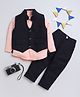 Lil' Homies Cotton Blend Woven Full Sleeves Textured Shirt & Pant Set With Waistcoat & Bow - Navy Blue