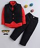 Lil' Homies Cotton Blend Woven Full Sleeves Solid Shirt & Pant Set With Waistcoat & Bow - Black