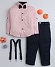 Lil' Homies Cotton Blend Woven Full Sleeves Abstract Printed Shirt & Pant Set With Bow & Suspenders - Pink