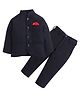 Lil' Homies Jacquard Woven Full Sleeves Solid Jodhpuri Set - Navy Blue