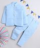 Lil' Homies Jacquard Woven Full Sleeves Solid Jodhpuri Set - Blue