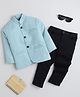 Lil' Homies Jacquard Woven Full Sleeves Solid Jodhpuri Set - Turquoise