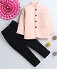 Lil' Homies Jacquard Woven Full Sleeves Solid Jodhpuri Set - Peach