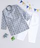Lil' Homies Cotton Blend Woven Full Sleeves Geometric Printed Kurta & Pyjama Set - Grey