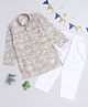 Lil' Homies Cotton Blend Woven Full Sleeves Geometric Printed Kurta & Pyjama Set - Khaki