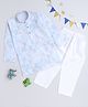 Lil' Homies Cotton Blend Woven Full Sleeves Geometric Printed Kurta & Pyjama Set - Blue