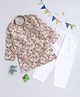 Lil' Homies Cotton Blend Woven Full Sleeves Leaves Printed Kurta & Pyjama Set - Multi Colour