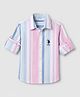 US Polo Assn Cotton Woven Striped Shirt with Full Sleeves and Polo Player Embroidery in Pink for 9-10 Years
