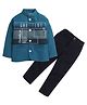 Lil' Homies Jacquard Woven Full Sleeves Typography Printed Jodhpuri Set - Turquoise
