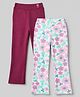Honeyhap Premium Cotton Elastane Knit Full Length Flared Solid Leggings with Floral Print and Bio Finish Pack of 2 - Anemone & Marshmallow