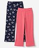 Honeyhap Premium Cotton Elastane Knit Full Length Leggings With Floral Print With Bio Wash Pack of 2 in Plumeria / Limoges