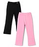 Honeyhap Premium Cotton Elastane Knit Full Length Flared Solid Jersey Leggings With Bio Finish Pack Of 2 - Black Beauty & Sachet Pink