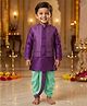 Ridokidz Cotton Woven Full Sleeves Kurta With Foil Printed Attach Jacket & Dhoti Set - Purple
