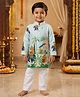 Ridokidz Cotton Woven Full Sleeves Floral & Peacock Printed Kurta Pajama Set - Light Blue