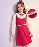 Hola Bonita Woven Knit Full Sleeves Knee Length Textured Fabric Frock with Belt - Pink