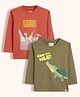Orange Sugar Cotton Knit Pack Of 2 Full Sleeves Crocodile & Super Fixer Text Printed Tees - Red & Green