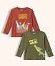 Orange Sugar Cotton Knit Pack Of 2 Full Sleeves Crocodile & Super Fixer Text Printed Tees - Red & Green