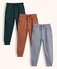 Orange Sugar 100% Cotton Knit Pack Of 3 Solid Joggers - Bottle Green Brown & Grey