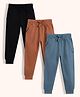 Orange Sugar 100% Cotton Knit Pack Of 3 Solid Joggers - Black Brown & Air Force Blue