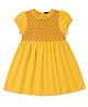 nuberry Cotton Woven Half Sleeves Smocked Detailed Floral Embroidered Dress - Mustard