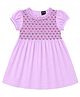 nuberry Cotton Woven Half Sleeves Smocked Detailed Floral Embroidered Dress - Lavender