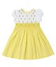 nuberry Cotton Woven Half Sleeves Smocked Detailed Floral Embroidered Dress - Yellow