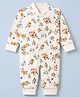 Ben Benny Interlock Knit Front Open Full Sleeves Romper with Floral Print - Beige