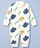 Ben Benny Interlock Knit Front Open Full Sleeves Romper with Elephant, Lion & Crocodile Print - White