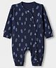 Ben Benny Interlock Knit Full Sleeves Printed Winter Wear Romper - Navy Blue