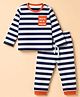 Honeyhap Premium 100% Cotton Knit Yarn Dyed Striped T-Shirt & Pyjama Night Suit with Bio Finish - White