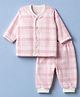Ben Benny Fleece Knit Front Open Full Sleeves Co-ord T-Shirt & Pajama Winter Night Suit with Checks - Pink