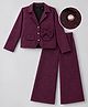 Hola Bonita Knit Shimmer Full Sleeves Jacket & Pant Set With Inner Tee & Bow Applique - Pink