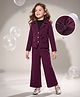 Hola Bonita Knit Shimmer Full Sleeves Jacket & Pant Set With Inner Tee & Bow Applique - Pink