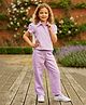 Lei-Chie Cotton Blend Woven Half Puffed Sleeves Floral & Abstract Embroidered Shirt & Pants Set - Purple