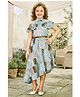 Lei-Chie Georgette Woven Cold Shoulders Floral & Abstract Printed Asymmetrical Dress With Belt - Blue