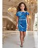 Lei-Chie Velvet Knit Half Sleeves Star Applique Detailed Dress With Belt - Blue