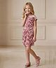 Lei-Chie Velvet Knit Half Sleeves Floral Applique Dress - Pink