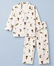 Babyhug Cotton Knit Full Sleeves Front Open Co-ord Shirt & Pajama Night Suit with Puppy Print - Off White