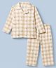 Babyhug Cotton Knit Full Sleeves Front Open Co-ord Shirt & Pajama Night Suit with Trees Print & Checks - Brown