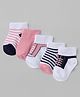 Doodle Poodle Cotton Blend Knit Ankle Length Striped Pattern Socks in Pack of 5 - Bright White & Pink