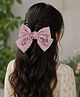 Little Miss Cuttie Floral Printed Bow Applique Detailed Hair Clip - Pink