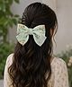 Little Miss Cuttie Floral Printed Bow Applique Detailed Hair Clip - Mint