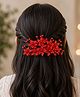 Little Miss Cuttie Floral Applique Detailed Beads Embellished Hair Pin - Red