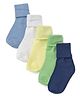 Doodle Poodle Cotton Knit Ankle Length Solid Socks Pack of 5 - Off White, Navy Blue, Light Green, Lemon & Blue