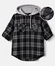 Pine Kids 100% Cotton Woven Hooded Shirts with Full Sleeves and Buffalo Checks Print in Grey
