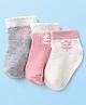 Doodle Poodle Cotton Knit Ankle Length Floral Design Socks Pack of 3- Grey Bright White Pink