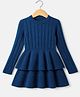 Babyhug Woolen Knit Cable Knit Woolen Dress with Full Sleeves - Teal Blue