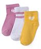 Doodle Poodle Cotton Blend Knit Ankle Length Socks With Heart Design Pack of 3 - Yellow, White & Purple