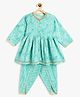 Campana 100% Cotton Woven Full Sleeves Floral Printed Kurti & Dhoti Set - Teal Blue